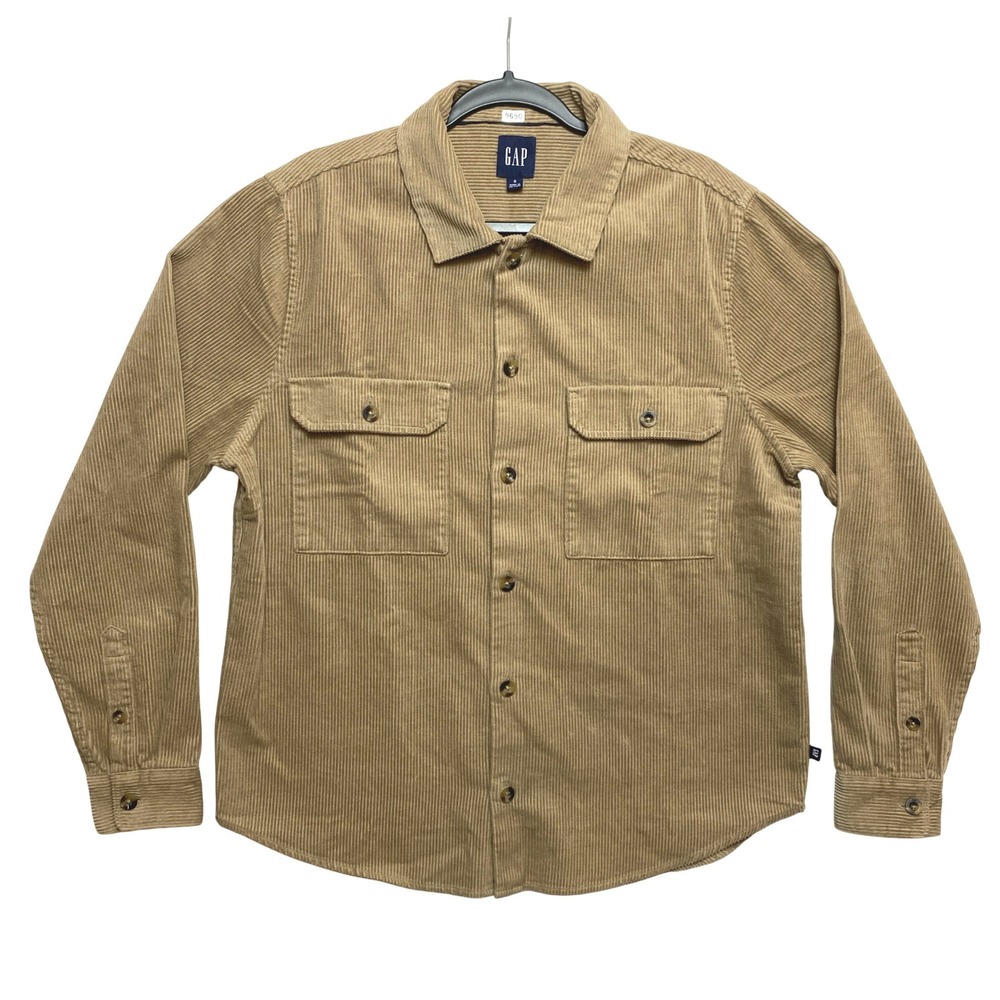 Vintage GAP Shirt Jacket Mens Small Tan Long Sleeve Cotton Corduroy Button Up